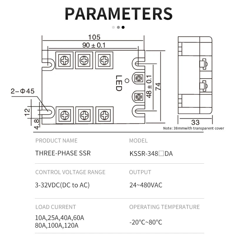 KANE DC-AC 3-Phase Solid State Relay 3-SSR 10A-200A KSSR 3~32VDC-24~480VAC Control 40AA 40DA KSSR Epoxied Protection
