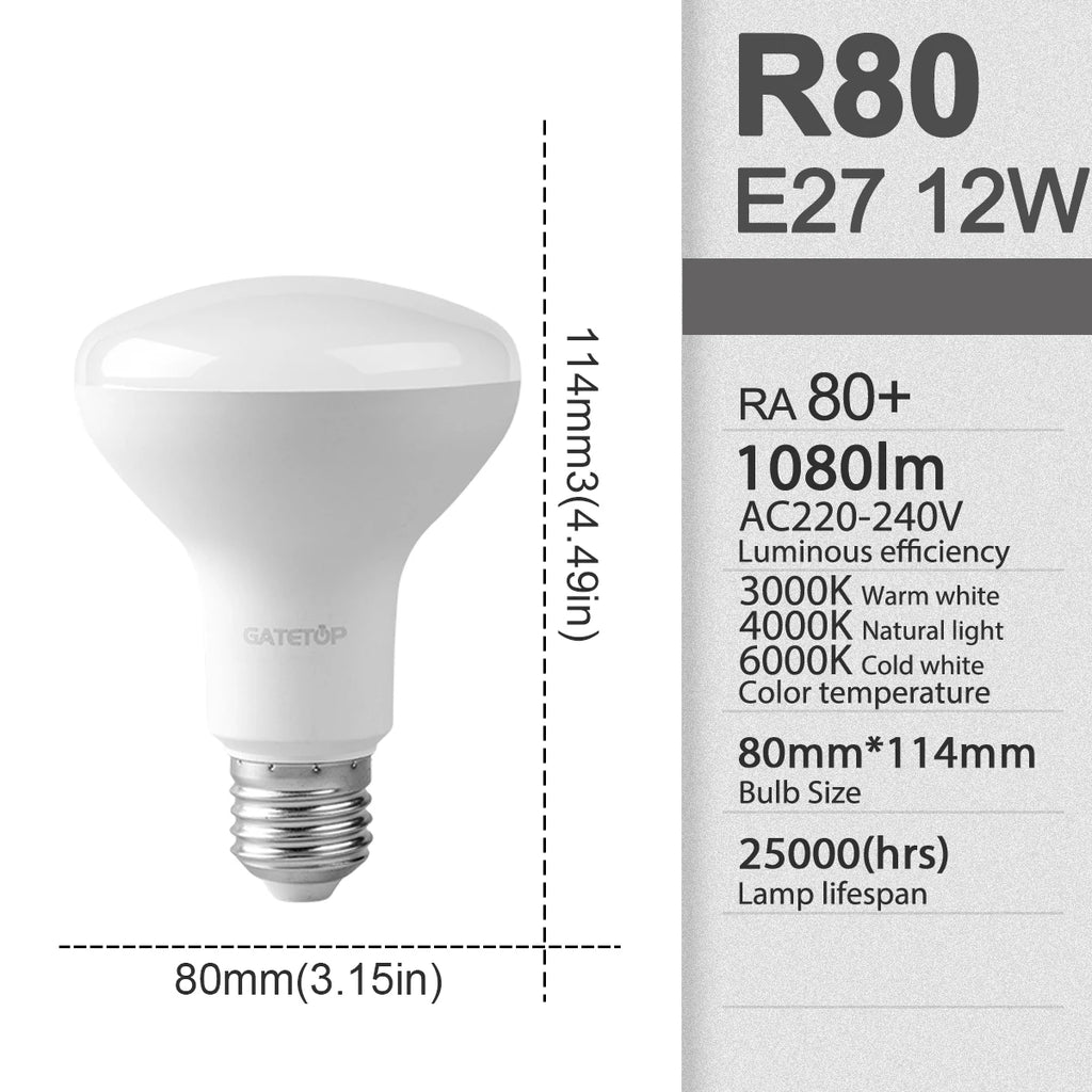 1-10 Pack R50 R63 R80 E14 E27 R Bulb Bathroom Light 6W 10W 12W High Lumen 3000K 4000K 6000K Natural Light for Bathroom Home