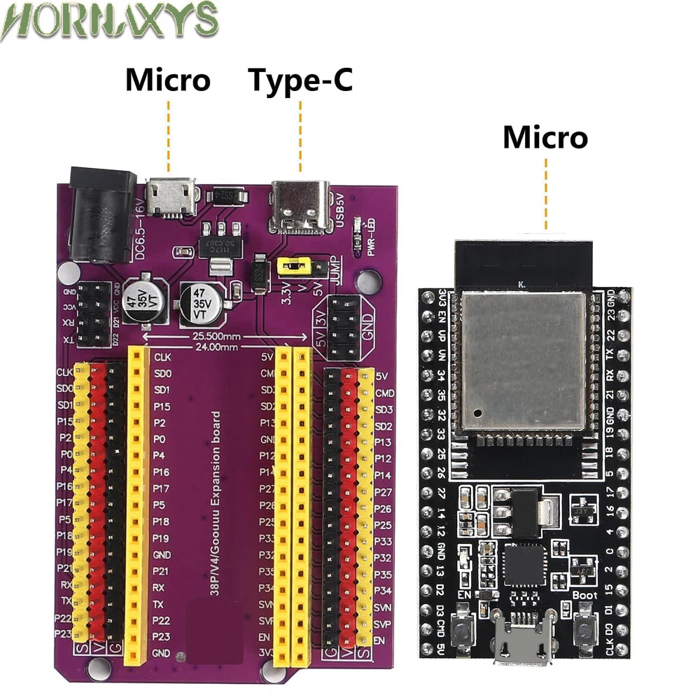 ESP32 Development Board with GPIO Expansion Board Kit ESP32-32D BT Wifi Module 38PIN CP2102 ESP32-DevKitC USB Type-C