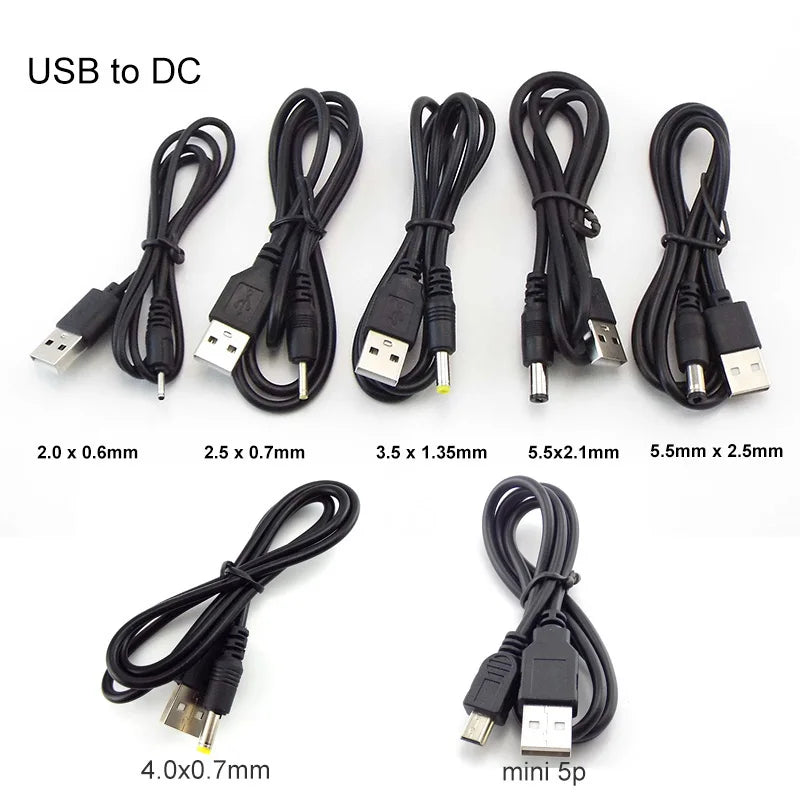 USB Type A Male to DC 5.5 2.1 2.5 2.0 3.5x1.35 4.0x1.7mm Mini 5pin Power Supply Plug Jack Extend Charging Cable Connector B4