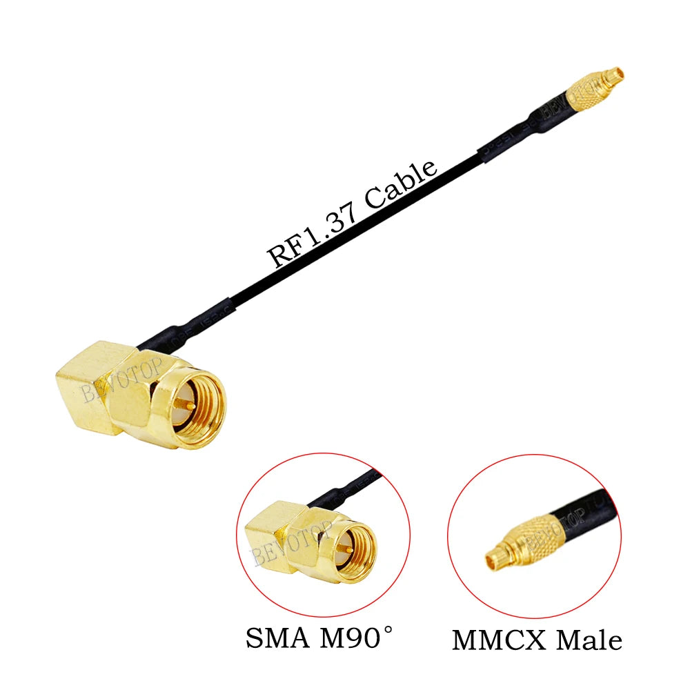 RF1.37 SMA Male Female to MMCX Male 90 Degree FPV Antenna Connector 50 ohm RF Coaxial Extension Jumper OD=1.37 Cable
