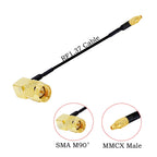 RF1.37 SMA Male Female to MMCX Male 90 Degree FPV Antenna Connector 50 ohm RF Coaxial Extension Jumper OD=1.37 Cable