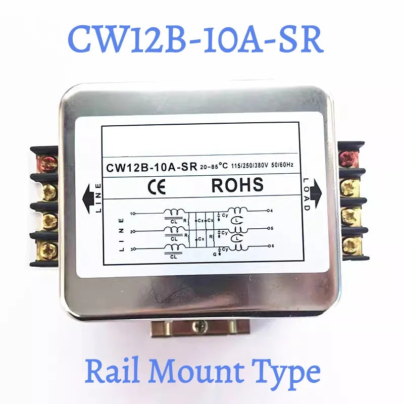Three-Phase Power Filter inverter EMI Servo Filter Purifier CW12B-10/20/30/40/50/60A-S/SR AC 380V Three-Wire Rail Mount Terminal