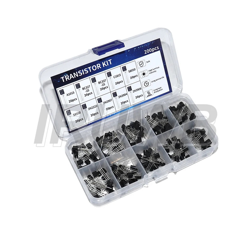 200pcs BJT Transistor Kit Bipolar Power Transistors 1015-3906 C945-C557 C327-C558 PNP NPN