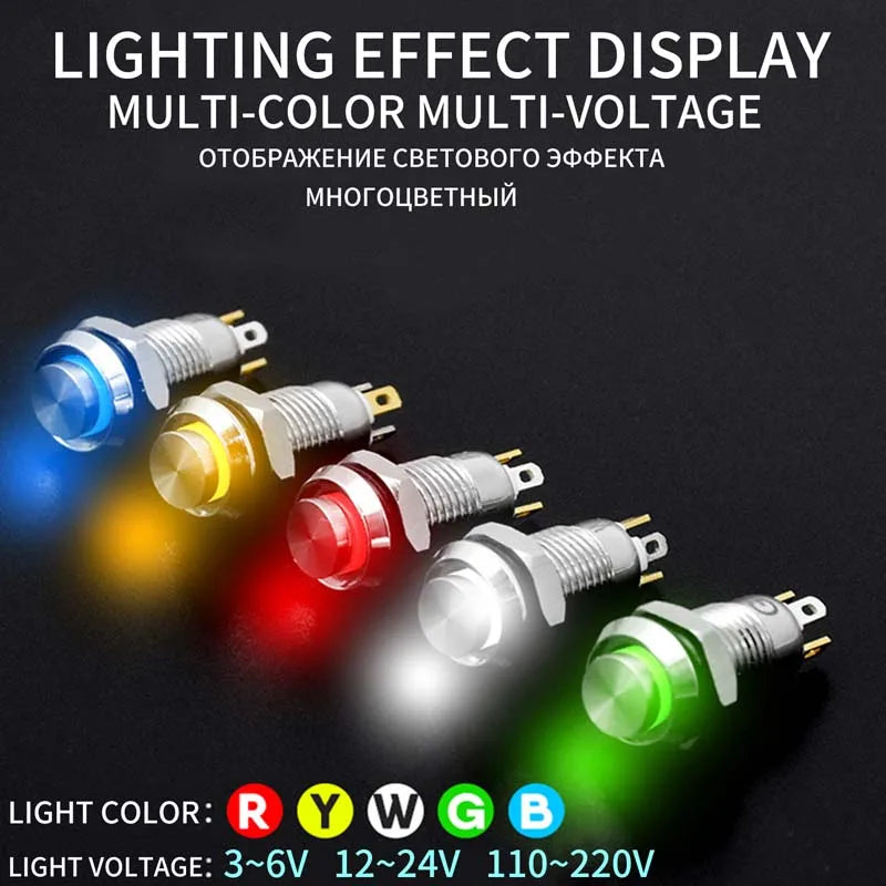 8 10 12 16 19 22mm high head small Waterproof Metal Push Button Switch LED Light Self-locking/Self-reset 3/6/12/24V