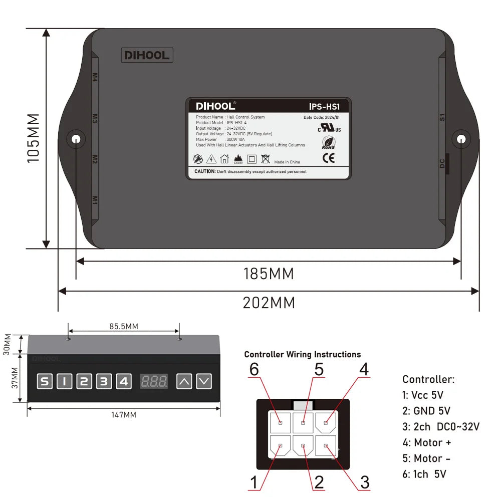 3000N 4Pieces Linear Actuators with Synchronous Control Hall Controller Set(1V4) 24V 50MM~1600MM Stroke 30kg~300kg Load 50MM/S