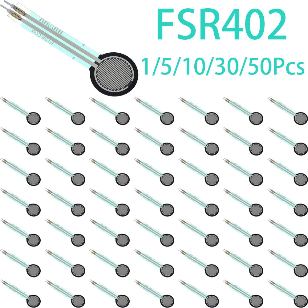 1/5/10/30/50Pcs FSR402 Resistive Thin Film Pressure Sensor Long Lead Wire Force Sensitive Resistor Pressure Detect Switch