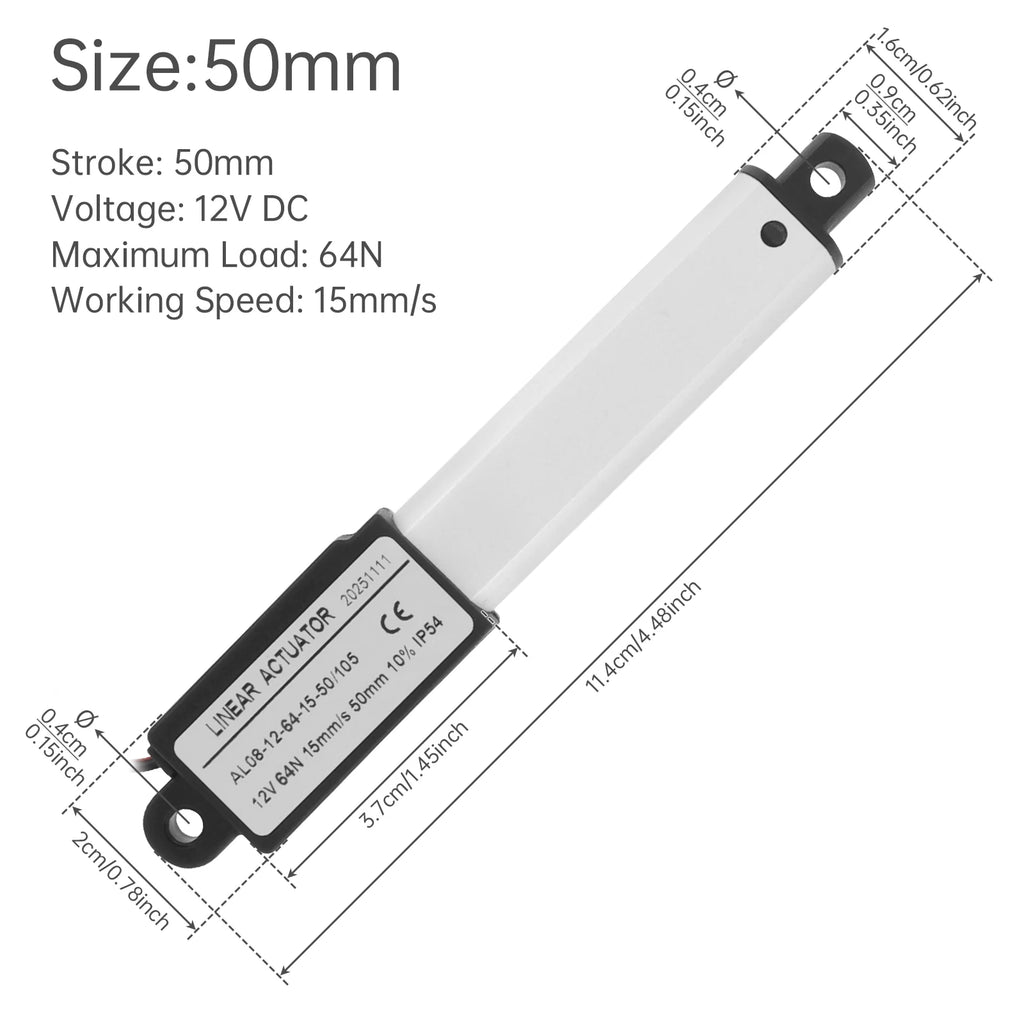 12V Linear Actuator 10-200mm Stroke 32N/64N/96N/188N/1000N/3000N Electric Reciprocating Lifting Linear Motion Actuator Motors