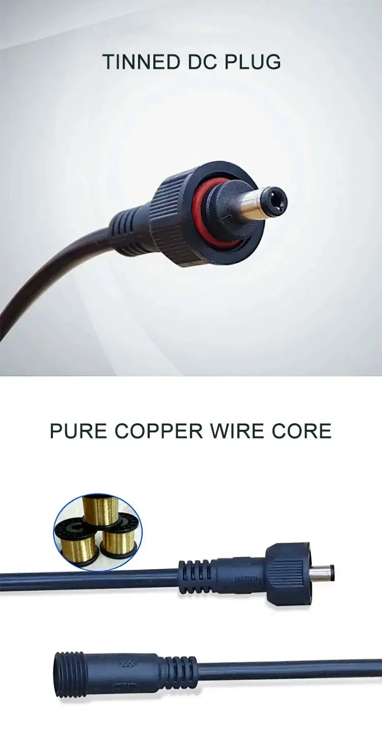 12V DC Power Plug 55*21mm 2Pin Waterproof Connector Male Female Terminal Butt Joint Monitoring Line 1-5M Extension Cord IP67