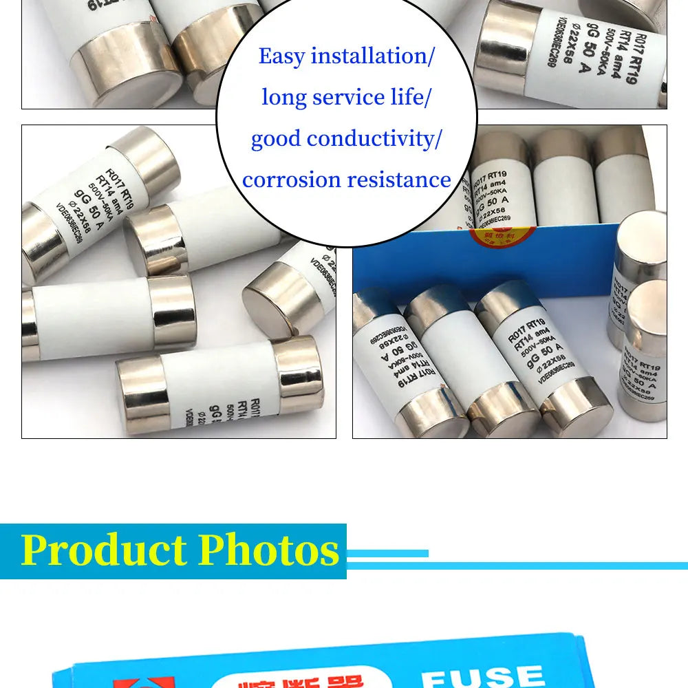Stlxy 5/10/20Pcs 22*58mm(RO17) Fast blow Ceramic Fuse 500V RO17-40A 50A 63A 80A 100A 125A RT18 RT14 Base