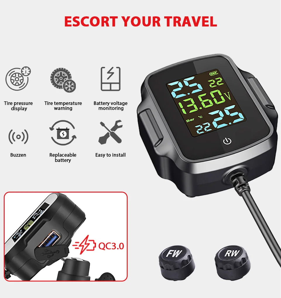 E-ACE TPMS Tire Pressure Monitoring SystemInfitary Motorcycle System LCD Real Time Data Display For Status Precise Digital