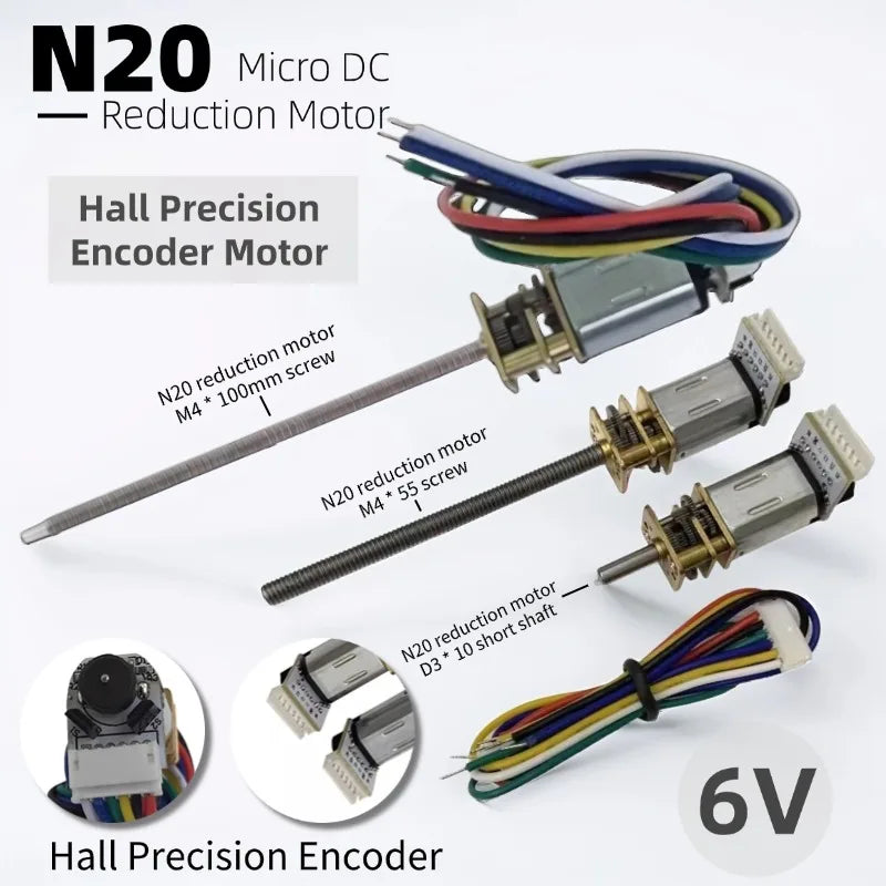 N20 Encoder Motor with Hall Sensor, 6V DC Micro Gear Motor Low Speed, M4 Threaded Shaft for DIY Robotics and Models