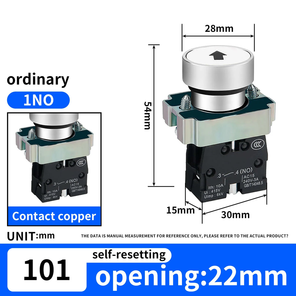 10Pcs 22MM Momentary symbols Push Button Switch 1NO1NC SPDT 10Amp 600V Metal Head Waterproof IP65,Control power button switch