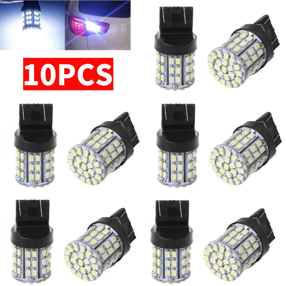 10-2pcs T20 W21W 7443 7440 LED 64-SMD 1206 LED for Car Bulbs 12V Brake Signal Lamp Brake Reverse Parking Light 64-SMD White