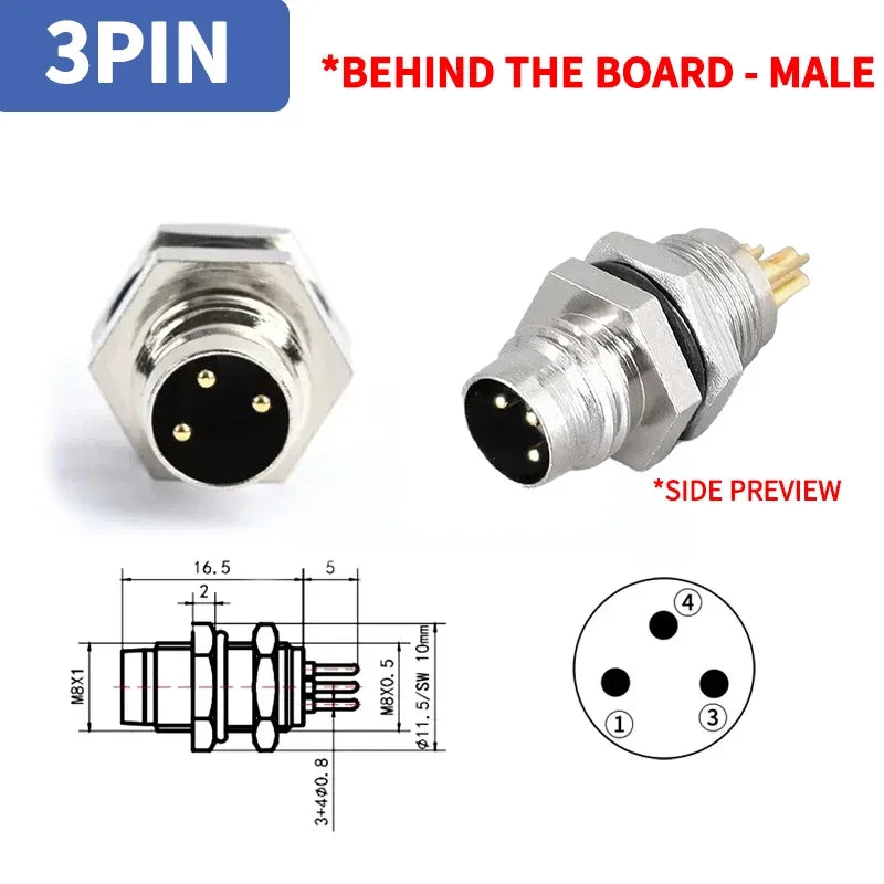 M8 waterproof connector - 3P4P male female M8 waterproof aviation plug socket sensor cable connector