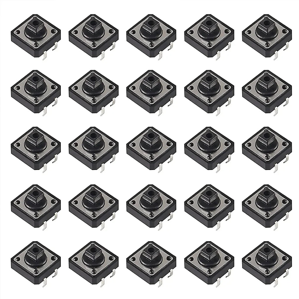 25pcs 12x12x7.3mm Momentary Tact Tactile Push Button Switch Touch Switch Micro Switch 4 Pins SMD PCB with Cap for Arduino