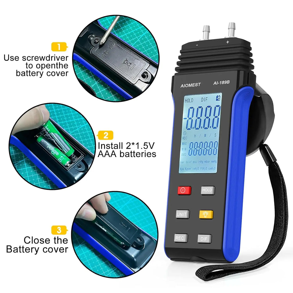 Digital Pressure Gauge ±30.00 Psi Professional Barometer Differential Pressure Gauge 11 Selectable Units Ventilation and Burner