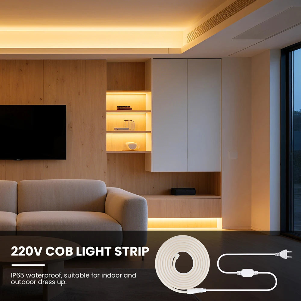 220V Led COB Neon Strip Light Dimmer Switch Power Plug Kit White Blue Pink Red Purple Yellow 5m 20m 30m 0.5m 288LED/m Flex Decor