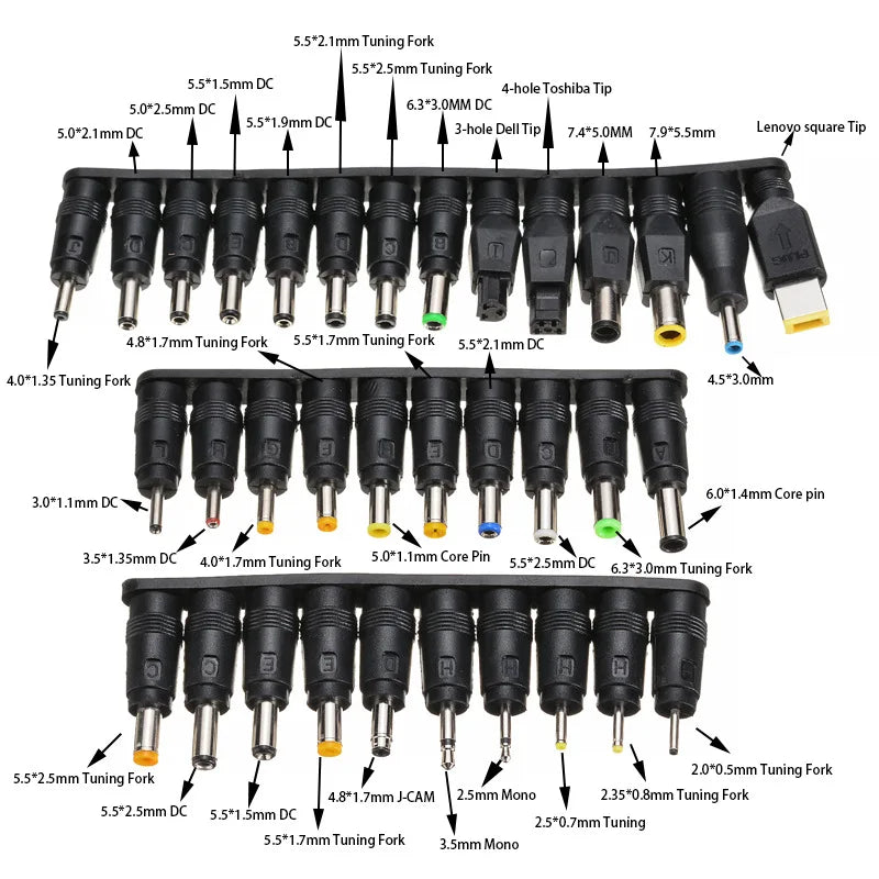 34PCS 8PCS Universal AC DC Power Adapter Connector Tips 5.5mmx2.1mm Kits For Lenovo Thinkpad Laptop Power Supply Plug Jack Sets