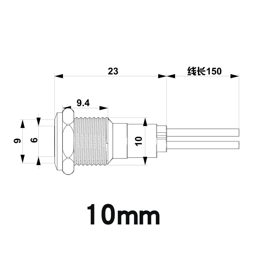 6mm 8mm 10mm 12mm LED Metal Indicator Light Signal Lamp with Wire 3V 5V 6V 12V 24V 110V 220V Red Blue Green Yellow White