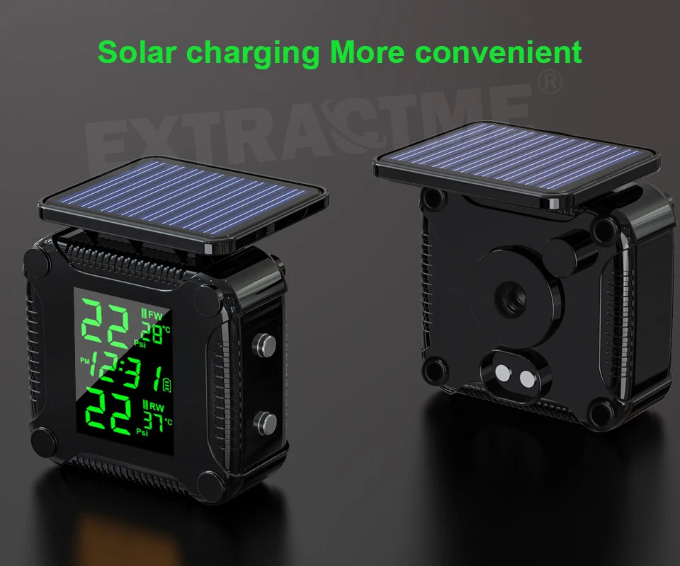 Extractme Tire Pressure Monitoring System Colorful Display Wireless TPMS Motorcycle Solar Charge Tyre Temperature Alarm Sensor