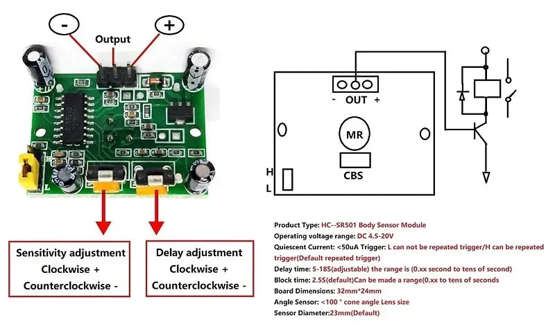 1-10pcs HC-SR501 Adjust IR Pyroelectric Infrared PIR Human Infrared Motion Sensor Detector Module for Arduino for Raspberry Pi