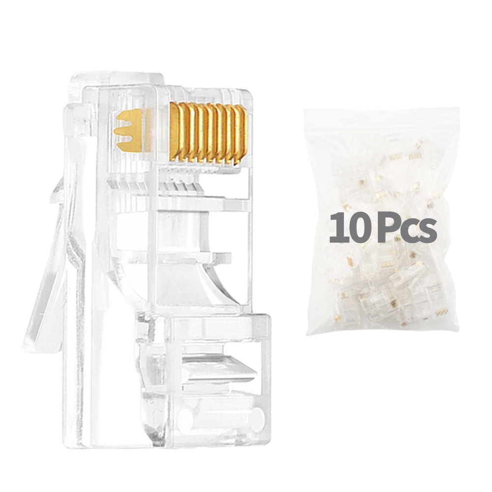 Cat6 CAT6A Pass Through RJ45 Modular Plug Network Connectors UTP Gold-Plated 1.1mm Hole End for Ethernet Cable