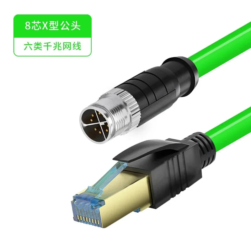 M12 Sensor Connector Wire CAT6 4Pin 8Pin A/D/X Code to RJ45 Adapter Ethernet Cable Industrial Camera Shielded Twisted Pair Line
