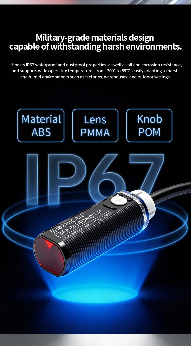 ZHICAN E3FA M18 Cylindrical Photoelectric Sensor Long Range Diffuse Reflective Through Beam Retro Reflective NPN PNP