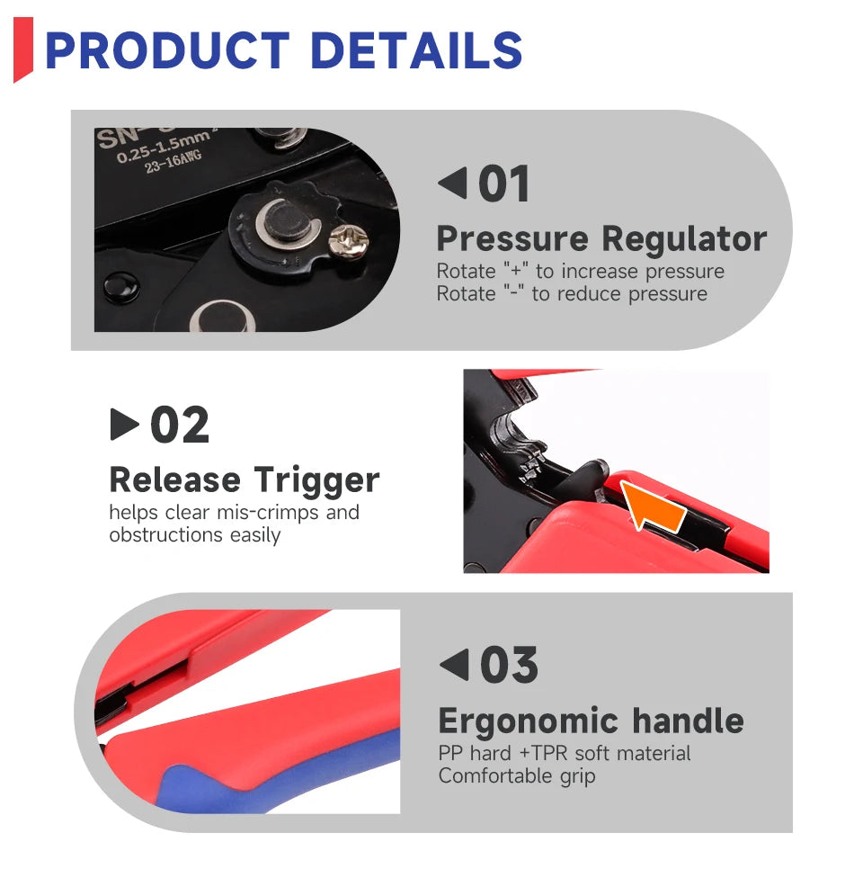 Crimping Tool Set For Dupont JST MOLEX Terminals,No/Pre Insulated Ferrules,Butt Connectors,Solar & Coax Connectors SN-58B 6 Jaw