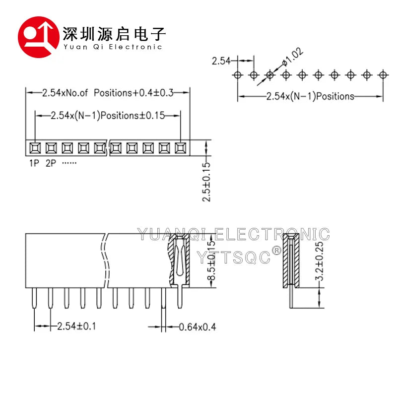 2.54mm Single Row Straight Female Pin Header 0.1" PCB Socket Board Connector Pinheader 2/3/4/5/6/7/8/9/10/32-40Pin For Arduino