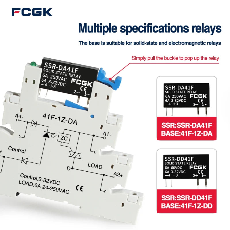 FCGK DC Control AC 6A Slim Interface Solid State Relay Module DIN SSR Slim Relay DC Control DC 41F-1Z-C2 SSR Relay DIN Rail