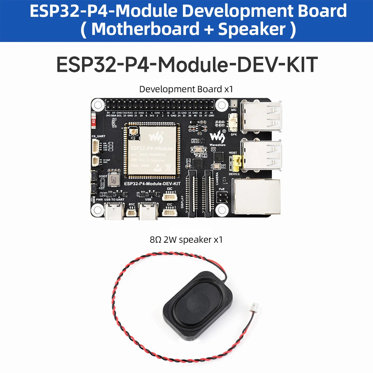 ESP32-P4-Module-DEV-KIT ESP32-P4 Development Board with ESP32-C6 WiFi 6 Bluetooth 5 BLE MIPI CSI DSI RJ45 USB PoE Port Speaker