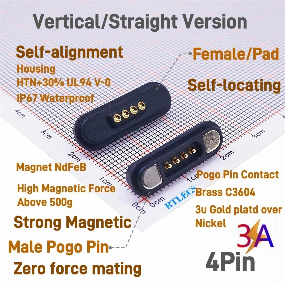 3A Magnetic Spring Loaded Pogo Pin Connector 24VDC LED Snap-on JST SM JR Servo Extended Cable 5/6/7/8/9 Pin Male Female Blind