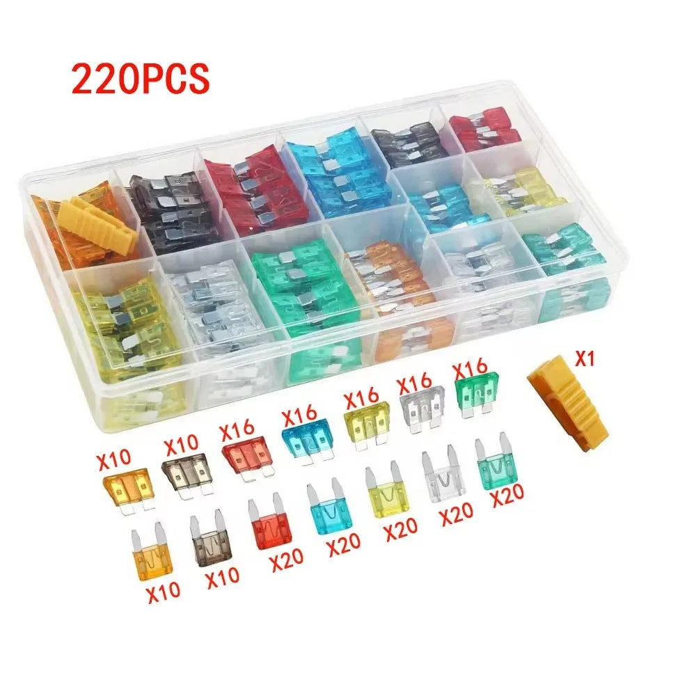 220pcs boxed medium/small automotive fuse, automotive fuse, aluminum plug-in fuse, 5-30A