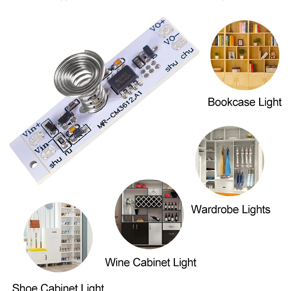 DC 12V Capacitive Touch Sensor Switch Coil Spring Switch LED Dimmer Control Switch 9-24V 30W 3A for Smart Home LED Light Strip