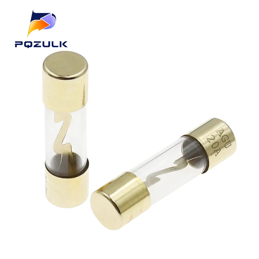 5PCS 10*38 Gold Plated Glass AGU Fuse Fuses Pack Car Audio Amp Amplifier 10A 15A 20A 25A 30A 40A 50A 60A 70A 80A 100A