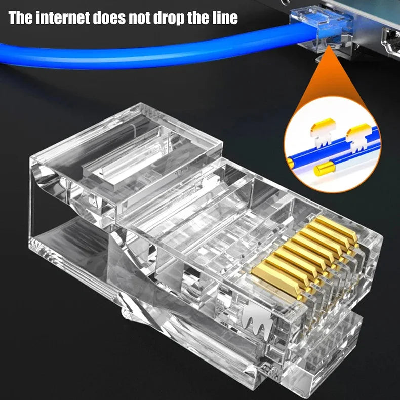 RJ45 Connector Pass Through CAT6 CAT5E Modular Plug Network Ends UTP 3U 50u Gold Plated 8P8C Crimp End for Ethernet Cable
