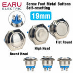 19mm 1NO Momentary High Flat Head Waterproof Reset Metal Push Button Switch Screw Terminal Car Engine Doorbell PC Power Switch
