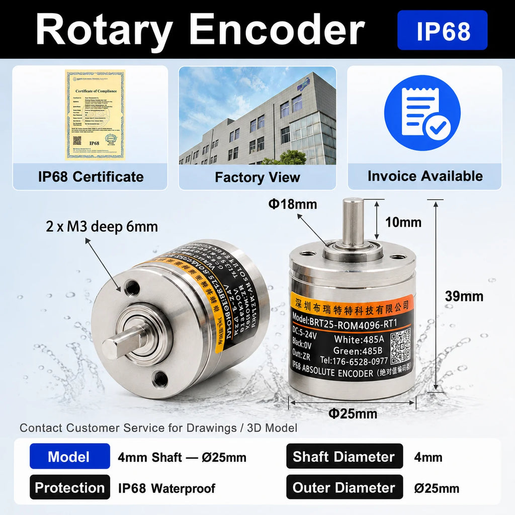 Rotary Absolute Encoder single-turnRS485 SSI CAN Power-Off Memory Angle Sensor for Equipment Waterproof
