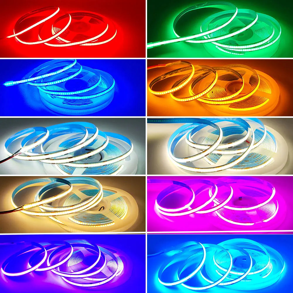COB LED Strip Light 12V 24V 320LEDs/Chips/M High Density Linear Red Green Blue Warm Nature Cool White Lighting Flexible LED Tape