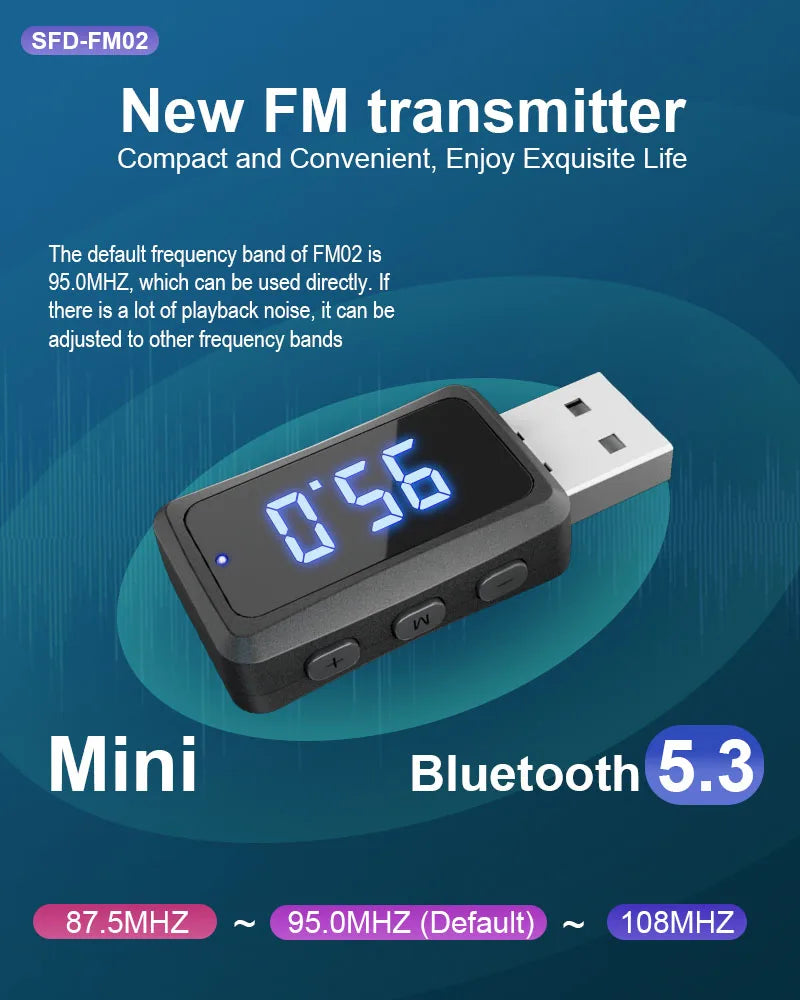 Mini USB Transmitter ReceiverCar Bluetooth 5.3 FM02  with LED Display Handsfree Call Car Kit Auto Wireless Audio For Fm Radio