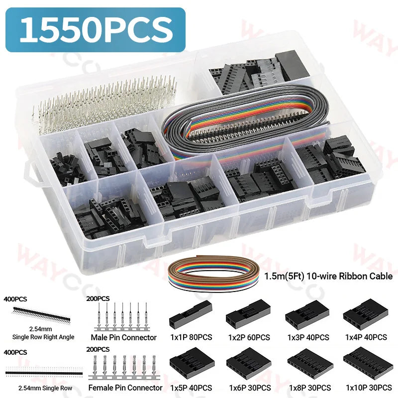460/1550PCS Dupont Connector Kit JST-XH 2.54mm Set 2/3/4/5/6Pin Housing Adapter Male/Female Pin Header Terminal for Wire Cable