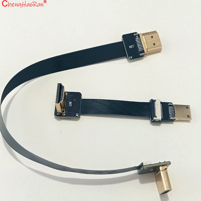 1PC Ribbon Flat FPV HDMI-Compatible Connector Flexible Cable Raspberry Pi 4 Micro HDTV To HD/Mini HD Female 90 Degree FFC 20pin