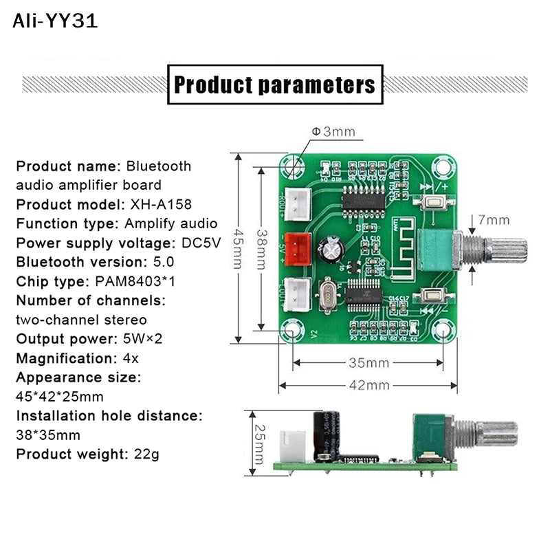 【Ya3】XH-A158 Wireless Speaker Amplifier Board Ultra Clear Bluetooth 5.0 Audio Power Amplifier Board