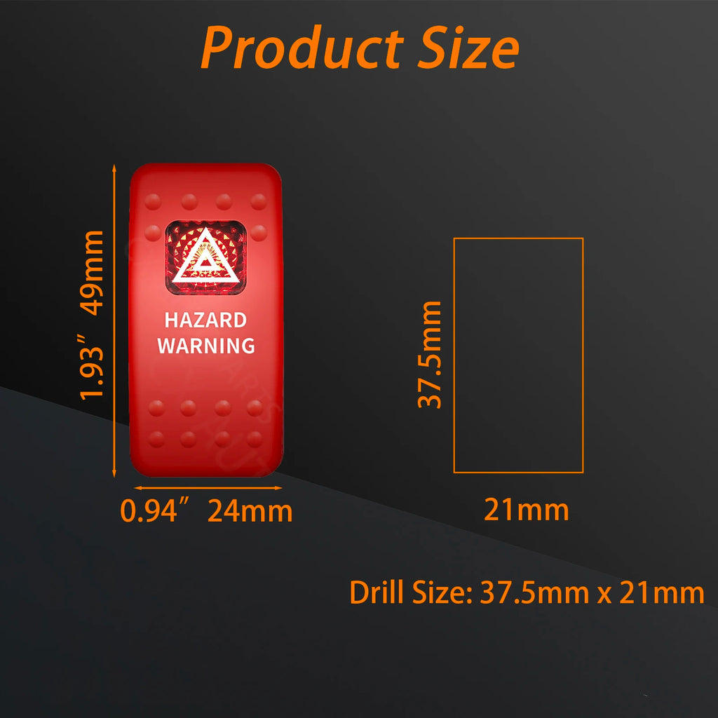 12V 24V Hazard Warning Rocker Switch Red Light Lamp Emergency Stop Toggle Switch for Car Truck RV Camper Boat Marine Waterproof