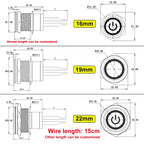 16/19/22mm IP67 Waterproof Metal Push Button Switch 10A High Current LED Light Momentary Latching Outdoor Power Switch Red Green