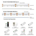 FCOB RGBW LED Strip Light 5pin 12mm DC12V 24V 896 LED Flexible FOB RGBCW COB RGBWW Lights High Density RA90 Linear Dimmable 16W