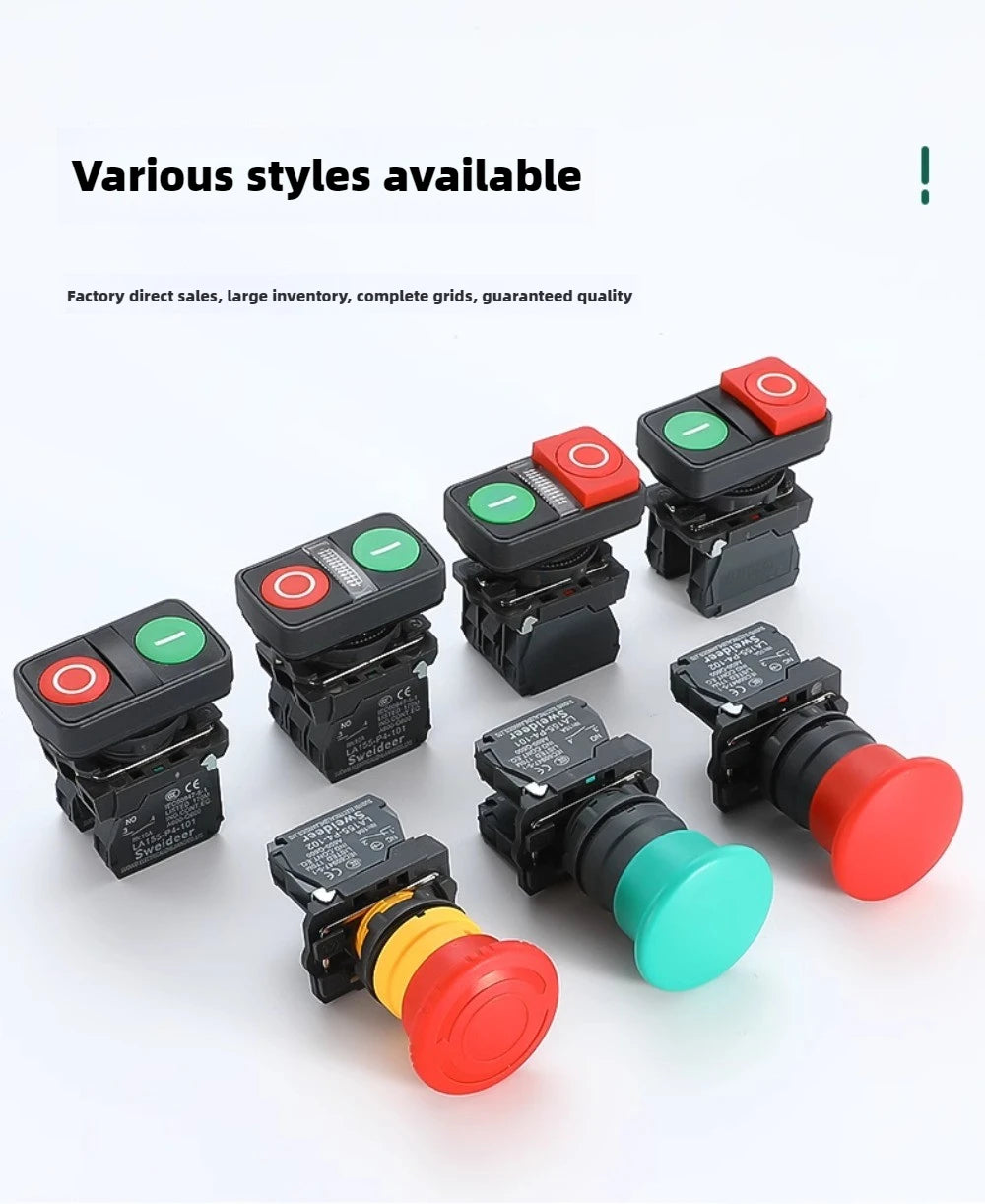 XB4 22mm Emergency Stop Button Switch Double Button Switch with Light Momentary Self Reset Mushroom Power Push Button Switch 10A