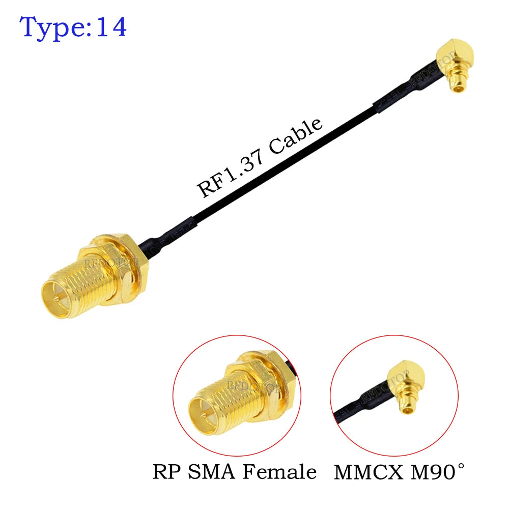 1Pcs RF1.37 Cable SMA Male/Female to MMCX Male 90 Degree Connector 50ohm SMA to MMCX RF Coaxial Extension Jumper OD=1.37 Cable